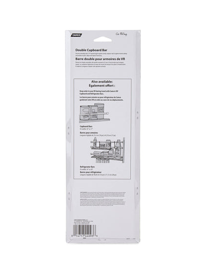 CAMCO 44093 Camco 17" Double RV Refrigerator Bar -Holds Food and Drinks in Place During Travel - Prevents Messy Spills - Spring Loaded and Extends Between 10" and 17" - White (44093)