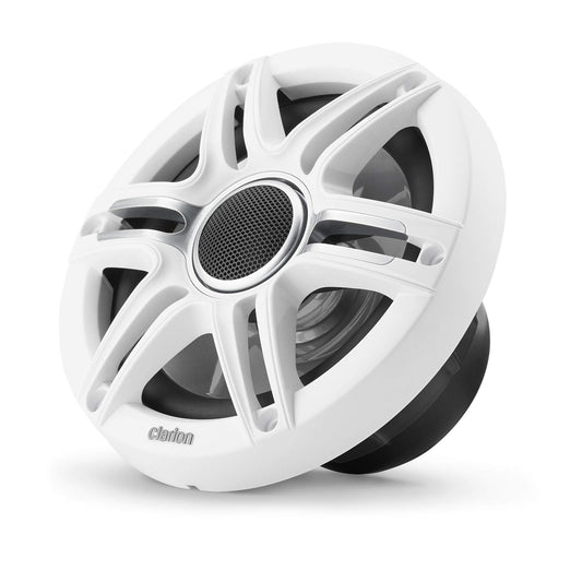 CLARION 010-03047-00 Clarion CMSP-651-SWG Premium 6.5-inch Coaxial Marine Speakers, 50W RMS, with White & Gray Metallic Grilles