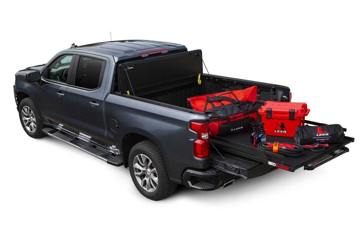 LEER 650170 LEER HF650M Quad-Folding Truck Bed Tonneau Cover, Fits Chevy Silverado and GMC Sierra, Years 2014-2018, 6'6" Truck Bed, Black