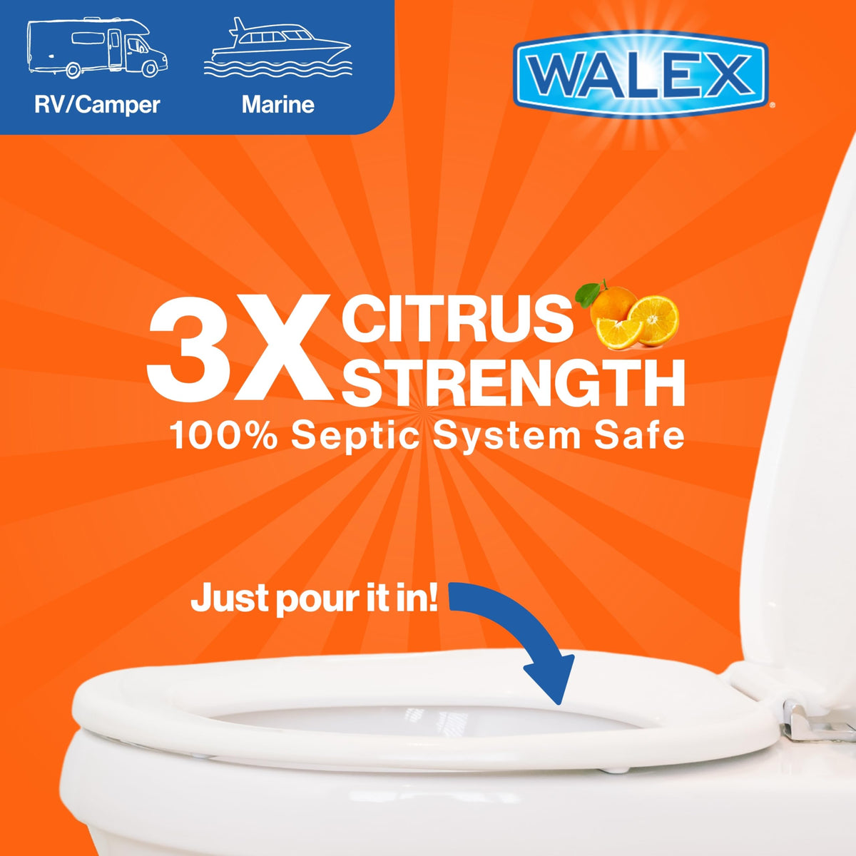 WALEX CITRAFR1G Walex Citra-Fresh Liquid RV Toilet Treatment - Citrus Scent, 1 Gallon