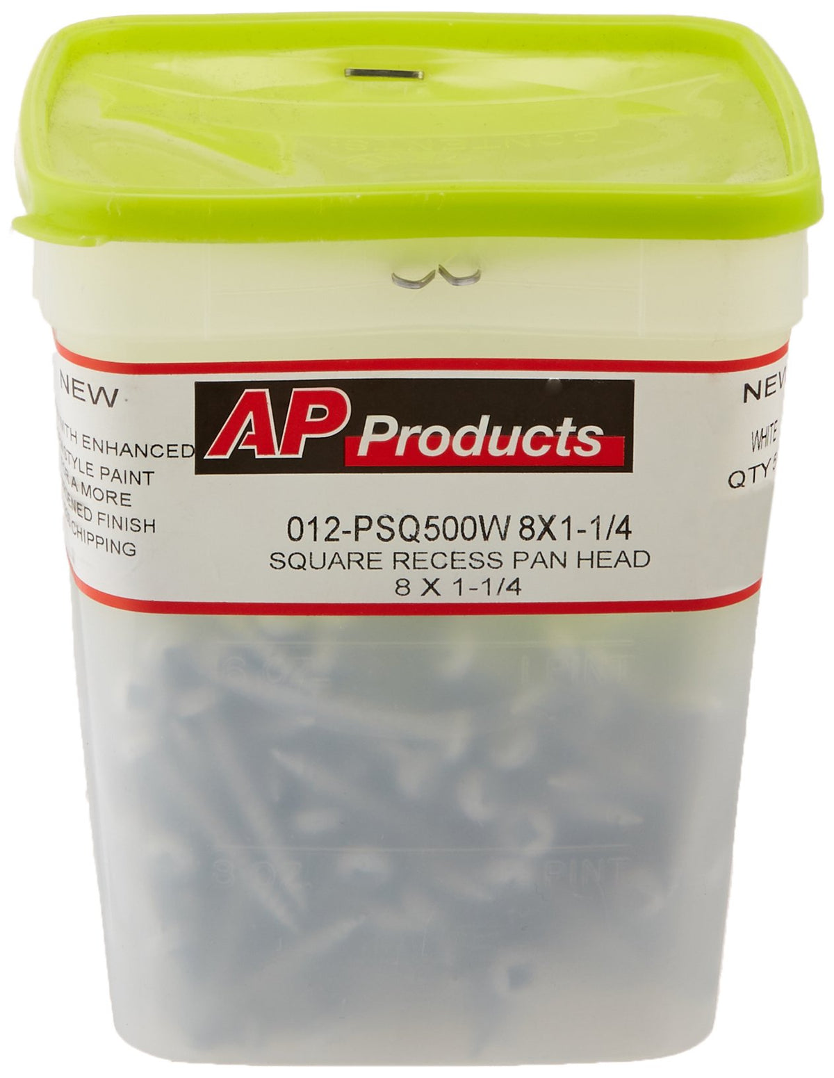 AP PRODUCTS 012-PSQ500W 8X1-1/4 AP Products 012-PSQ500 W 8 X 1-1/4 White Pan Head Square Recess Screw - Pack of 500