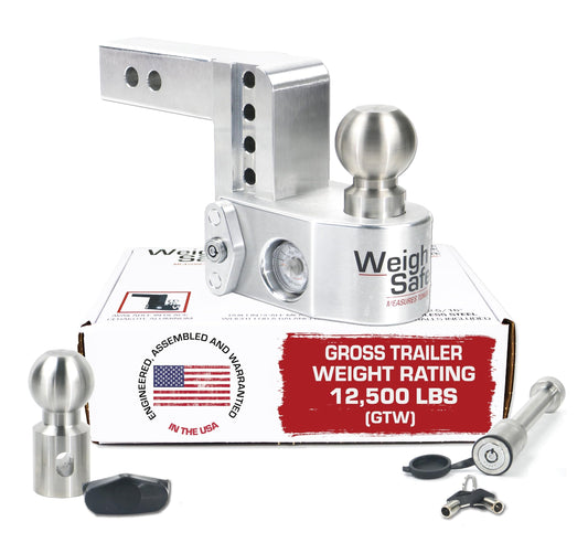 WEIGH SAFE WS4-2-KA Weigh Safe Aluminum Adjustable Trailer Hitch - Towing Hitch with Built-In Tongue Weight Scale - Compatible with 2" Receivers - 4" Drop, Stainless Steel Tow Balls, 12,500 GTW, 2-Piece Lock Set