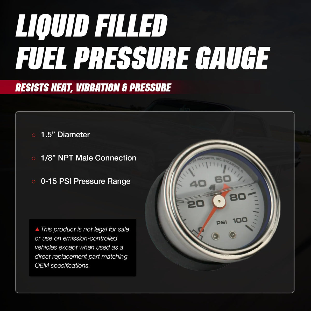 AEROMOTIVE 15632 Aeromotive Fuel Pressure Gauge 0-15 PSI - Liquid Filled Inline Fuel - 15632