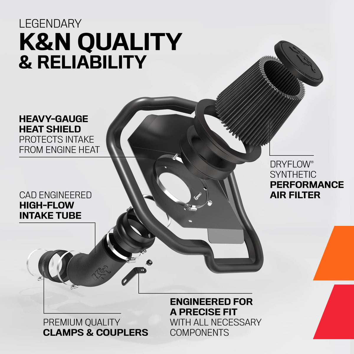 K&N FILTER 30-2605 K&N Cold Air Intake System: High-Flow Air-Filter, Increase Performance & Horsepower: Compatible with 2018-2023 FORD Mustang GT, 30-2605