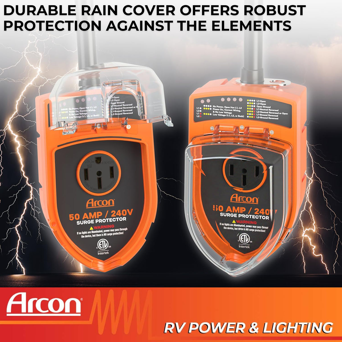 ARCON 19759 Arcon Surge Protector 19759, Portable, 50 Amp, 240 Volt, with Plug Head Handle Grip, 7200 Joules of Power Surge Protection