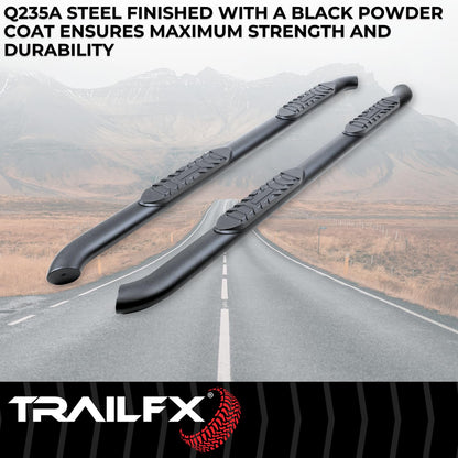 TRAILFX A1014B TrailFX Nerf Bars Fits Ford Ranger SuperCab 2019-2023 Titanium Black Steel Side Steps Curved Ends Rocker Panel Mount 4 Inch Oval Running Board Pair TrailFX A1014B
