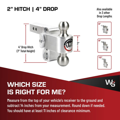 WEIGH SAFE LTB4-2 Weigh Safe Adjustable Trailer Hitch Ball Mount - 4" Adjustable Drop Hitch for 2" Receiver - Premium Heavy Duty Aluminum Trailer Tow Hitch w/ Stainless Steel Tow Balls (2" & 2 5/16") - 12,500 lbs GTW