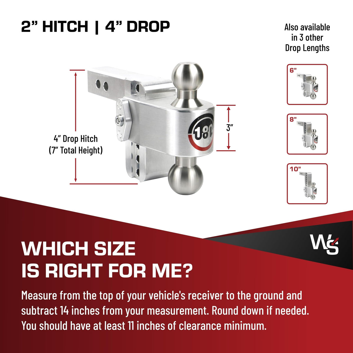 WEIGH SAFE LTB4-2-KA Weigh Safe 180-Degree Trailer Hitch - Adjustable Trailer Hitch for Towing - Compatible with 2" Receivers - 4" Drop, Stainless Steel Tow Balls, 12,500 GTW, 2-Piece Lock Set
