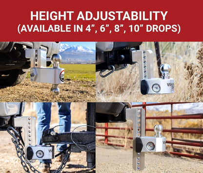 WEIGH SAFE WS4-2-KA Weigh Safe Aluminum Adjustable Trailer Hitch - Towing Hitch with Built-In Tongue Weight Scale - Compatible with 2" Receivers - 4" Drop, Stainless Steel Tow Balls, 12,500 GTW, 2-Piece Lock Set