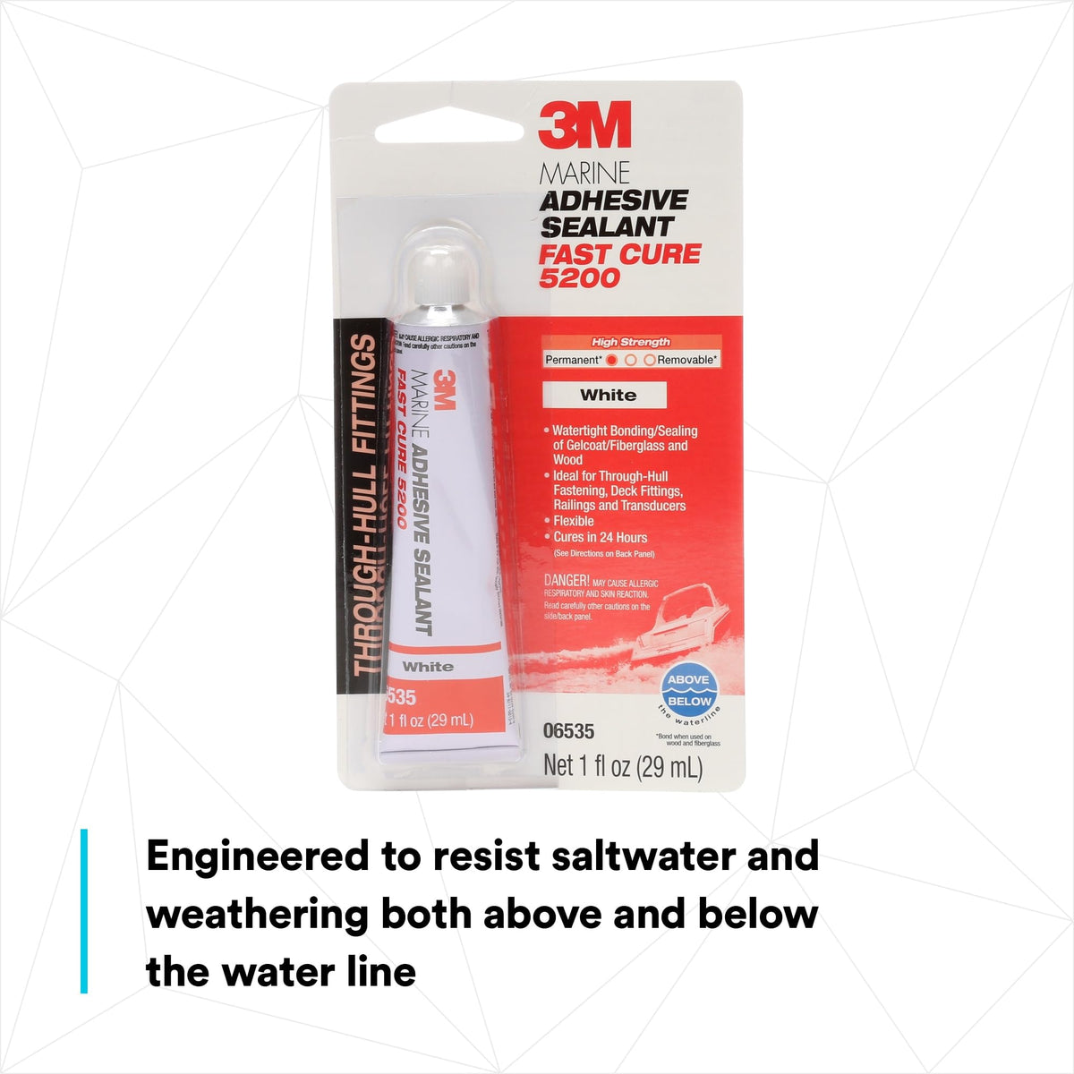 3M 06535 3M Marine Adhesive Sealant 5200FC, Fast Cure, White, 1 oz Tube