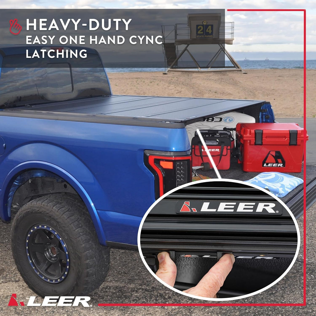 LEER 650286 LEER HF650M Quad-Folding Truck Bed Tonneau Cover, Fits Toyota Tacoma with Track System, Years 2016-2023, 5'2" Truck Bed, Black