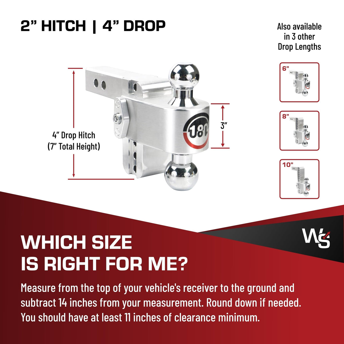 WEIGH SAFE CTB4-2 Weigh Safe Trailer Hitch Ball Mount, 4" Drop, 2" Receiver, Chrome Balls
