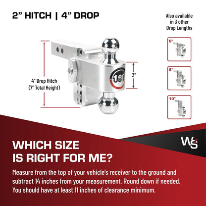WEIGH SAFE CTB4-2 Weigh Safe Trailer Hitch Ball Mount, 4" Drop, 2" Receiver, Chrome Balls