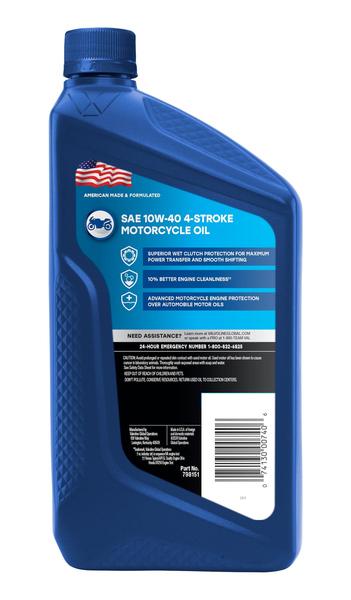 VALVOLINE 798151 Valvoline 4-Stroke Motorcycle 10W-40 Motor Oil 1 Quart