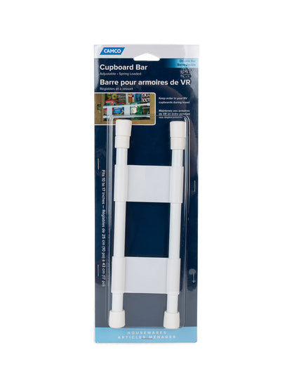 CAMCO 44093 Camco 17" Double RV Refrigerator Bar -Holds Food and Drinks in Place During Travel - Prevents Messy Spills - Spring Loaded and Extends Between 10" and 17" - White (44093)
