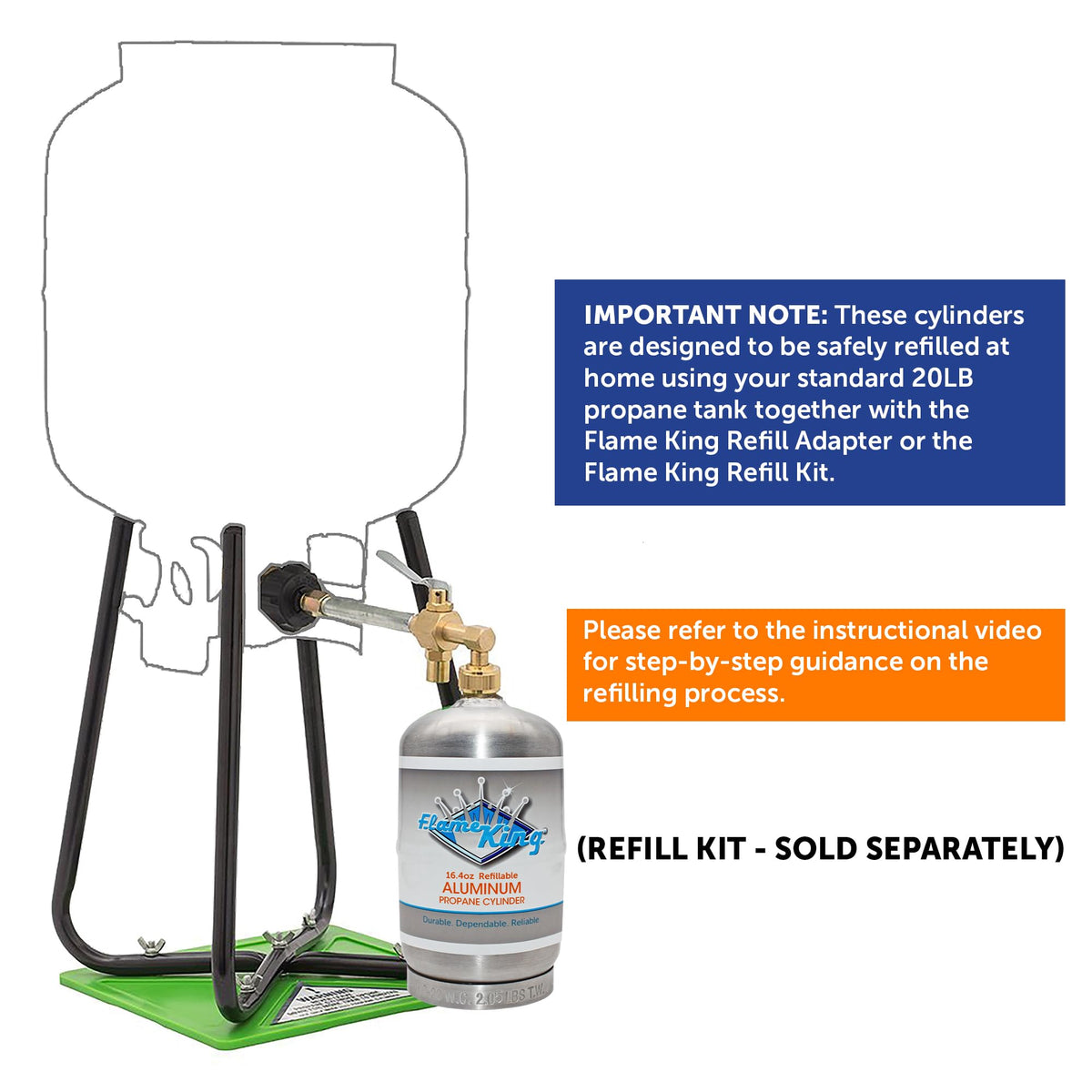 FLAME KING FK-1LB-ALM Flame King 1LB Empty Aluminum Propane Cylinder Tank - Corrosion-Resistant and Rust-Free, Great for Camping and Small Appliances