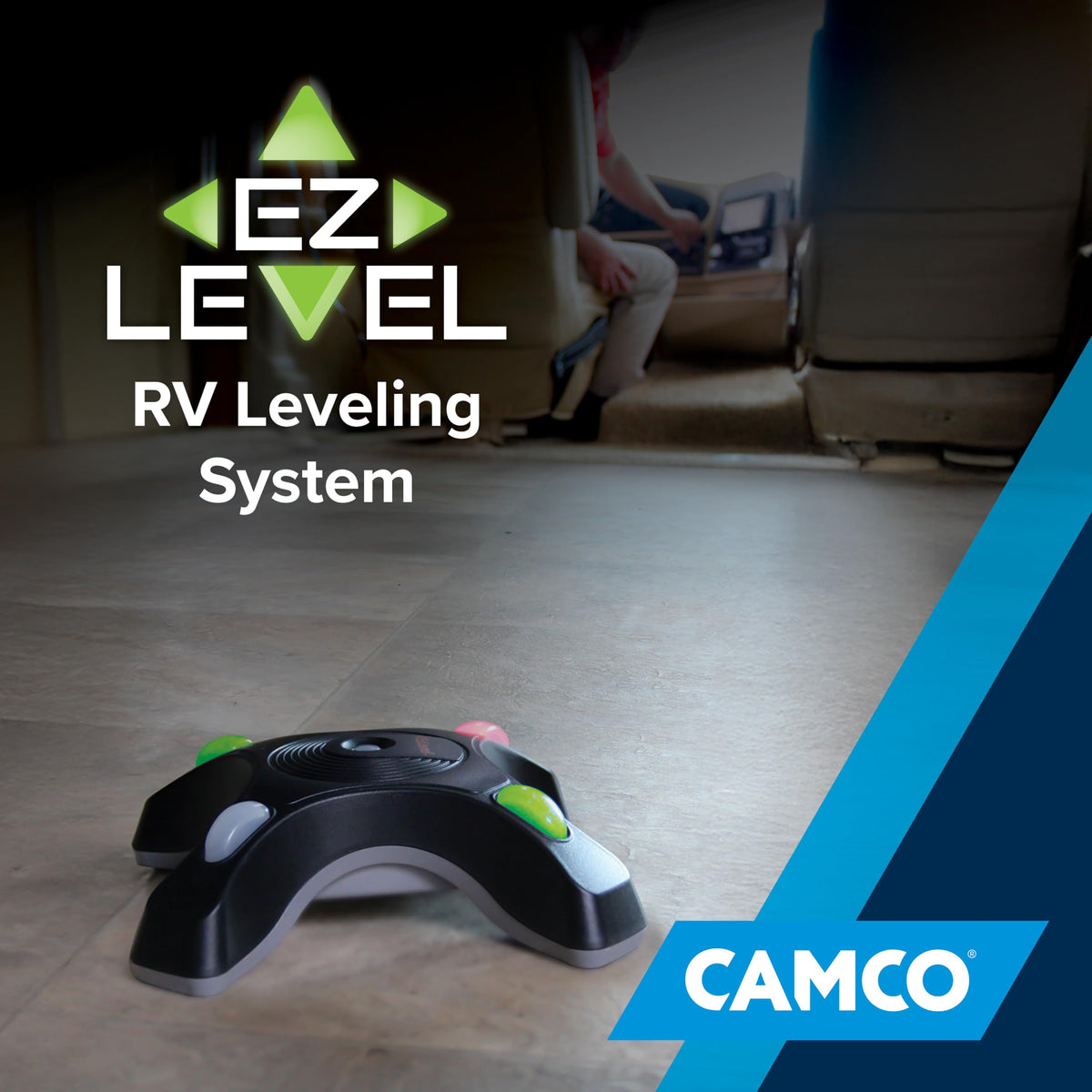 CAMCO 25505 Camco Camper EZ Level - Easy RV Leveling System - Features Illuminated Indicator Lights & Automatic Shut-Off Function when Not In-Use - Includes Pre-Installed On/Off Switch (25505)