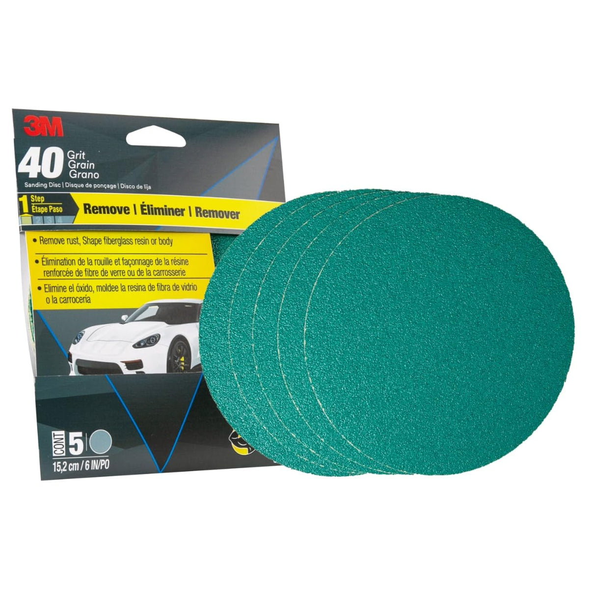 3M 31547 3M Green Corps Sanding Disc with Stikit Attachment, 31547, 6 in, 40Grit, 5 Discs per Pack, 20 Packs per case