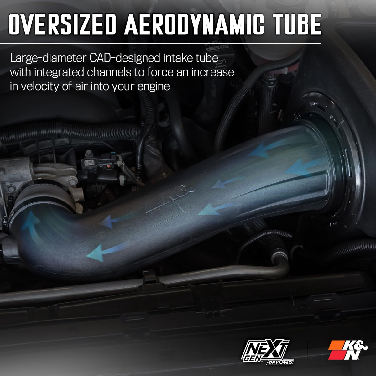 K&N FILTER 50-3110D K&N NextGen Cold Air Intake System: Dry-Flow Cotton Filter: Compatible with 2019-2025 CADILLAC/CHEVROLET/GMC Escalade; Silverado 1500; Suburban; Tahoe; Sierra 1500; Yukon; Yukon XL; 50-3110D