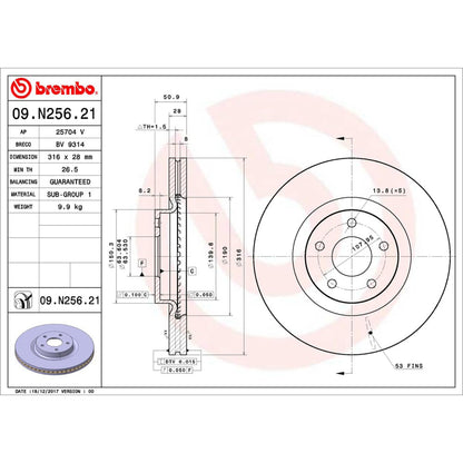 BREMBO 09N25621C02 Brembo 09.N256.21 UV Coated vented Brake Rotor FORD/FORD (CHANGAN) OE# 5202200