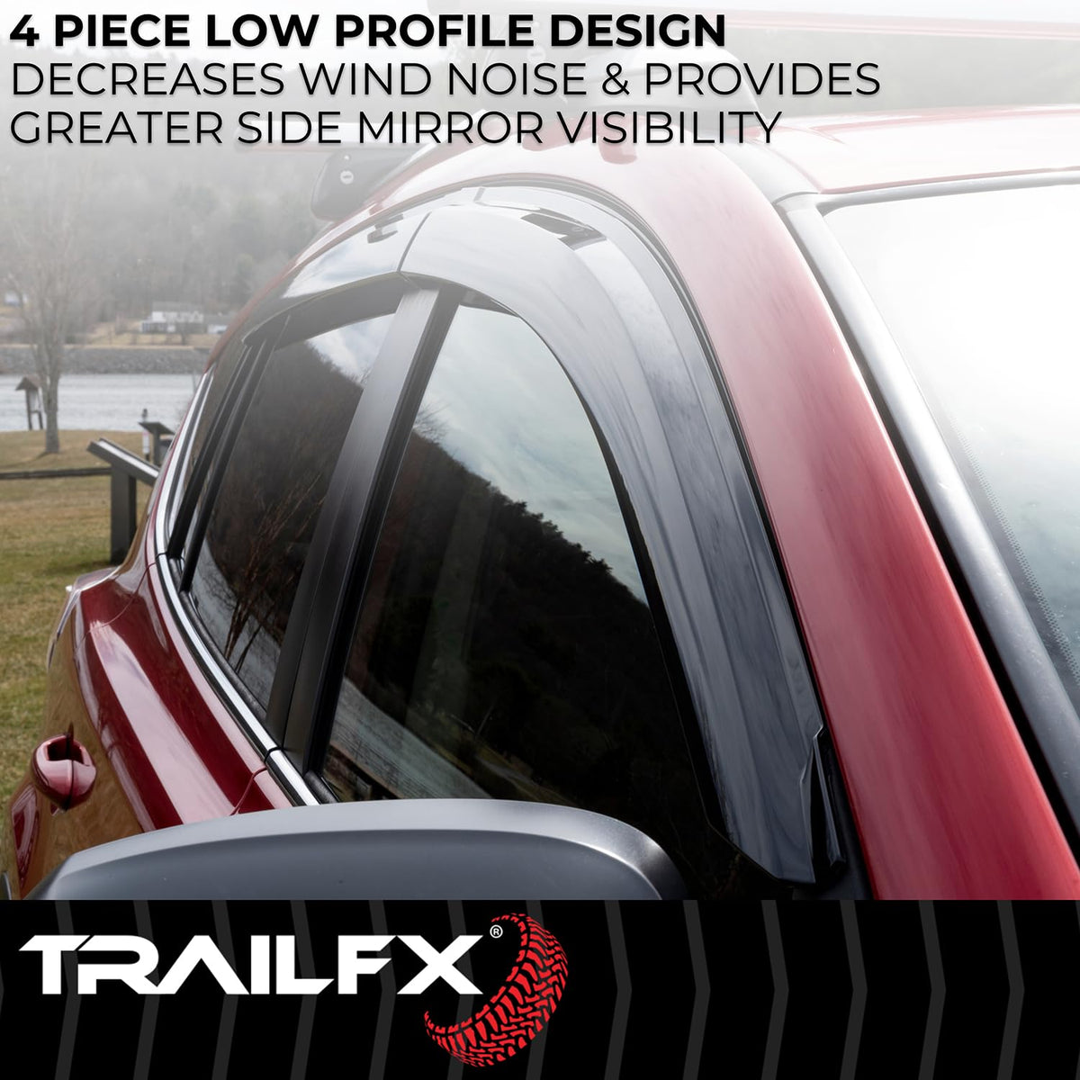TRAILFX 4716H TrailFX Acrylic Rainguards Fits 2021-2024 Chevrolet Suburban 2021-2024 GMC Yukon XL Low Profile Tape-On Smoke Window Vents Outside Channel Mount Set of 4 Rain Guards TrailFX 4716H