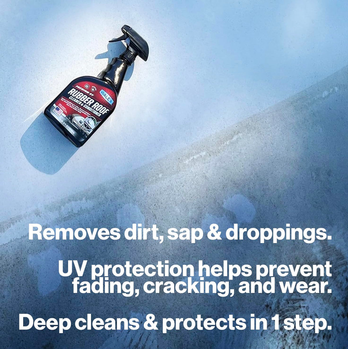 WALEX WALRR64 Walex RV Rubber Roof Cleaner/Conditioner - Removes Dirt, Road Grime, Tree Sap, Bird Droppings & More, Conditions RV Roof After Application; Great for RVs, Campers, Motorhomes, & Trailers, 64 oz