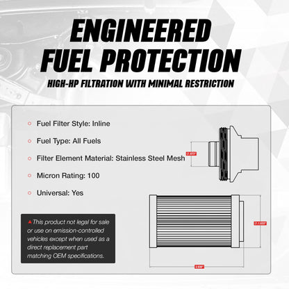 AEROMOTIVE 12304 Aeromotive 100 Micron Inline Fuel Filter - ORB-10 Ports, Stainless - 12304