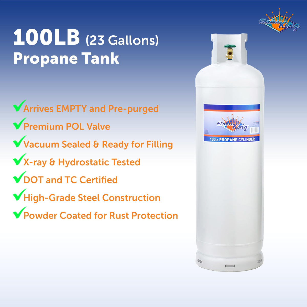 Flame King YSN100 23 Gal) Steel Propane Tank Cylinder with POL