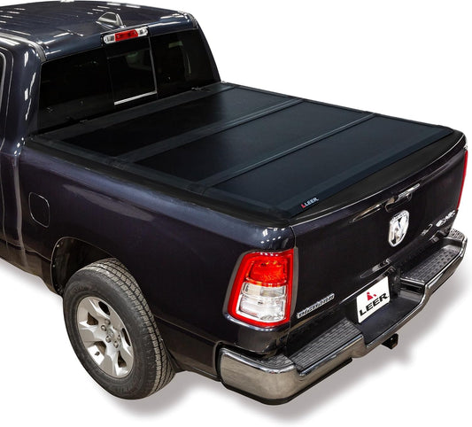 LEER HF350M Tri-Folding Truck Bed Tonneau Cover, Fits Dodge Ram and Ram Classic, Years 2009-2018 and 2019-2025, 6'4" Truck Bed, Black