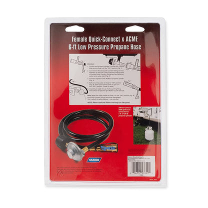 CAMCO 57629 Camco Regulator with 6 Foot Propane Hose and Female Quick Connect Acme Nut for Low Pressure Gas Appliances, Black (Gas Bottle Sold Separately)