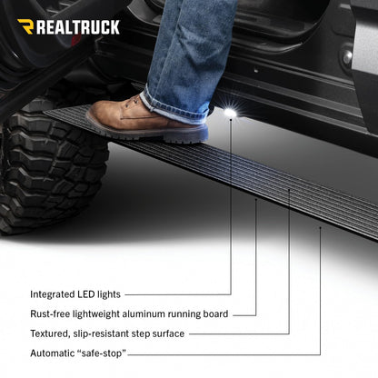 GO RHINO 20420687PC Go Rhino E1 Running Boards & Install Hardware | Aluminum, Textured Black, Two Brackets Per Side | 20420687PC | Fits 2009-2018 RAM 1500 Crew Cab Pickup; 2019-2023 RAM 1500 Classic Crew Cab Pickup