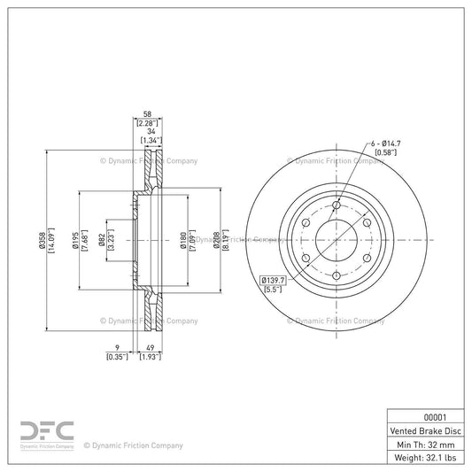 Dynamic Friction 600-11033 Front Brake Rotor