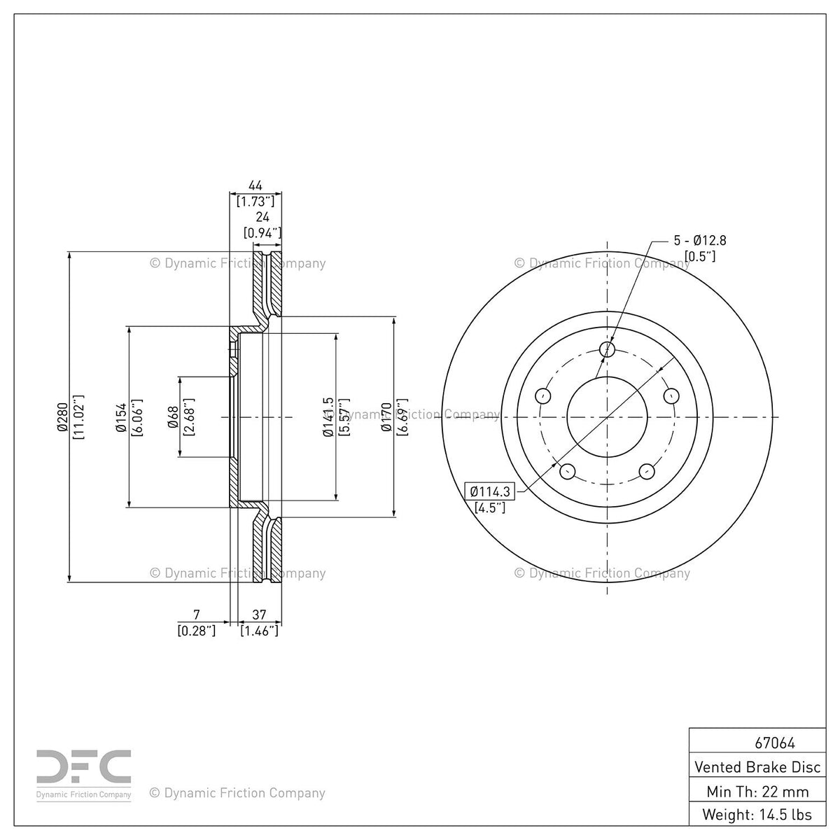 Dynamic Friction 604-67064 Front Brake Rotor