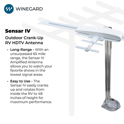 WINEGARD RVW-395 Winegard Sensar IV RVW-395 Amped Outdoor RV TV Antenna - Crank-Up Batwing