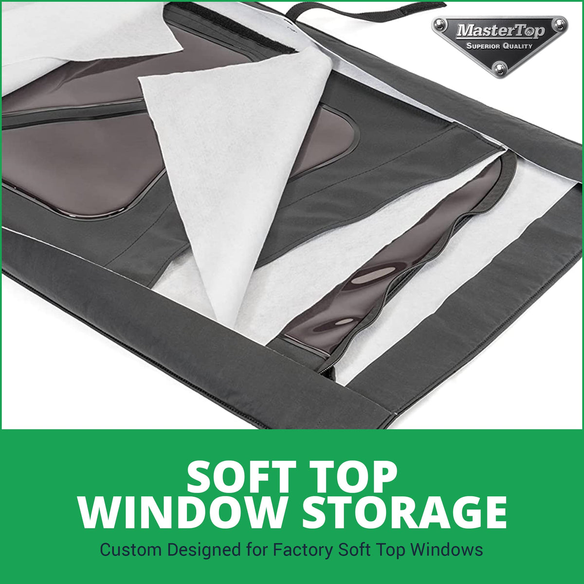 MASTERTOP 13100301 MasterTop - Soft Top Window Roll - Compatible with Jeep Wrangler Accessories CJ YJ TJ JK - Multi Layer Felt Vinyl Window Protection Storage - 1976-2018 - Glass Protection