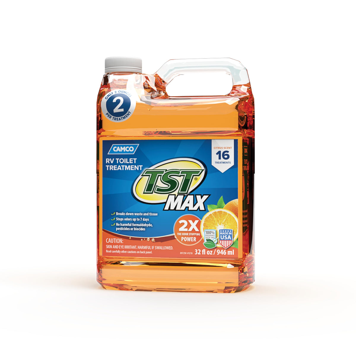 CAMCO 41192 Camco TST MAX RV Toilet Treatment 32 oz. - Control Unwanted RV Sewer Odors & Break Down Waste and RV Toilet Paper - Biodegradable Septic Safe Formula - Orange Scent (41192)