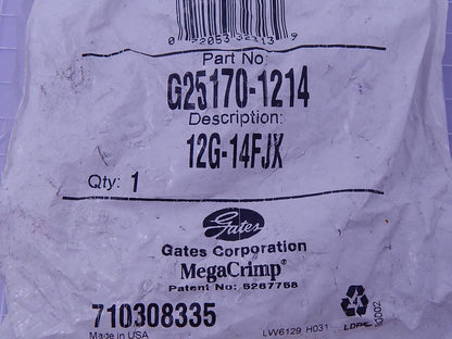 Gates G25170-1214 MegaCrimp Couplings, Female JIC 37 Flare