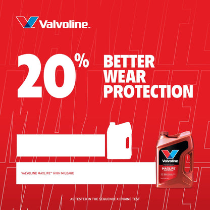 VALVOLINE 881162 Valvoline High Mileage with MaxLife Technology SAE 5W-20 Synthetic Blend Motor Oil 5 QT