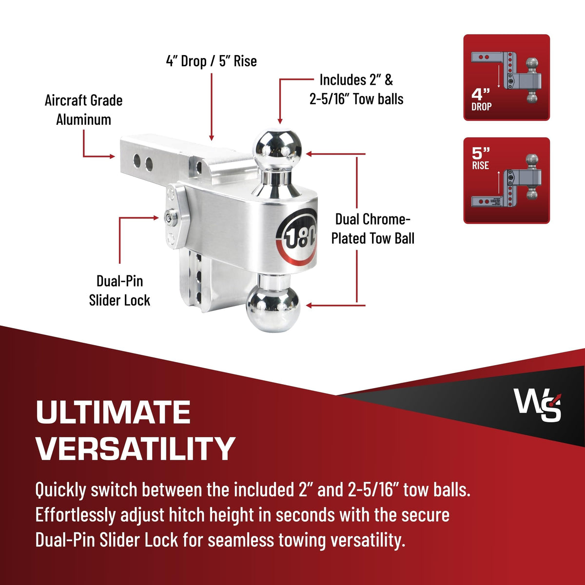 WEIGH SAFE CTB4-2 Weigh Safe Trailer Hitch Ball Mount, 4" Drop, 2" Receiver, Chrome Balls
