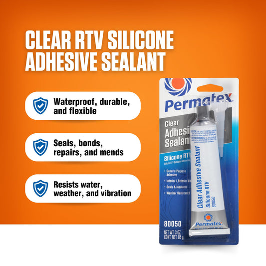 PERMATEX 80050 Permatex 80050 Clear RTV Silicone Adhesive Sealant, 3 oz