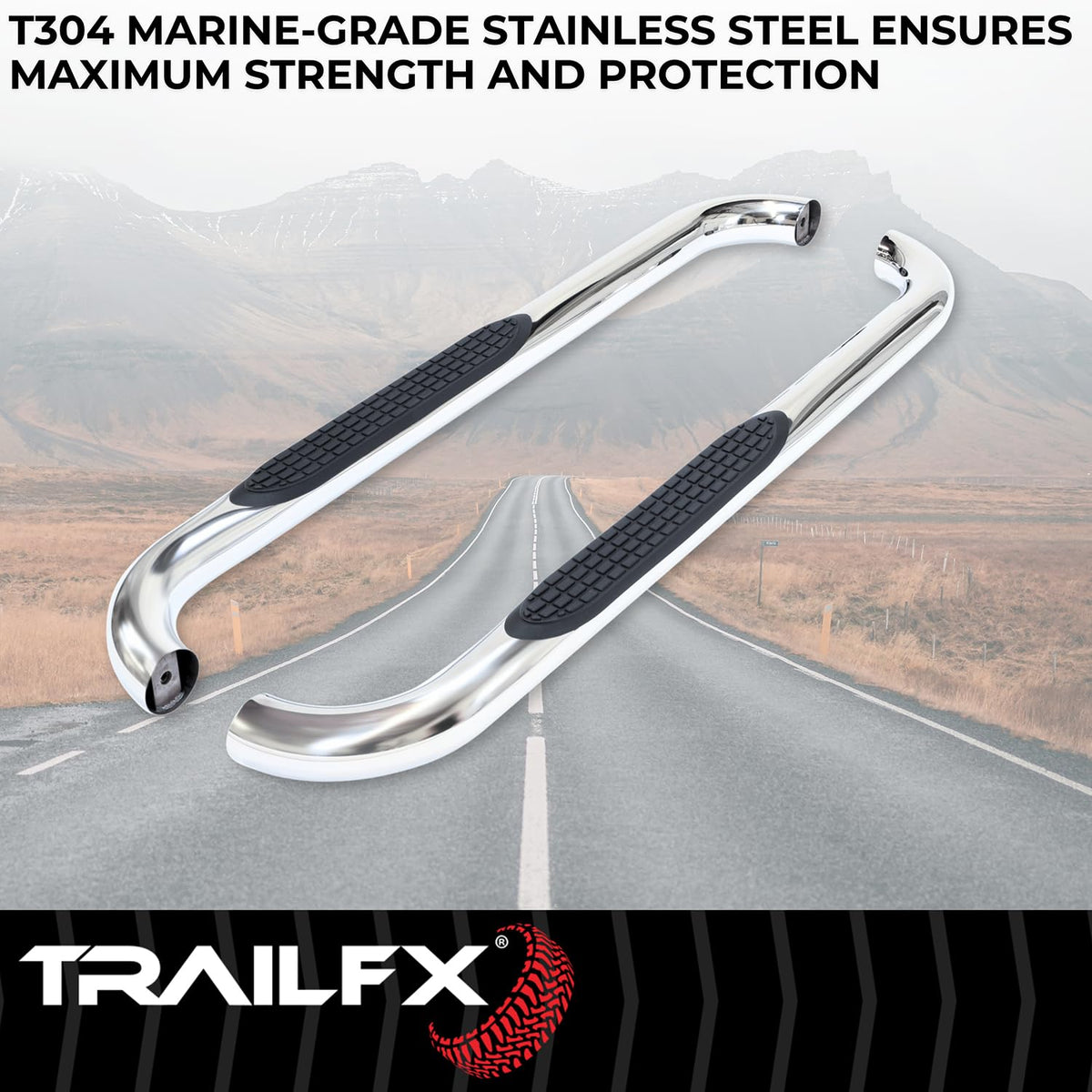 TRAILFX A0061S TrailFX Nerf Bars for Chevrolet Silverado 1500 Standard Cab 2020-2021 3 Inch Round Bent Polished Stainless Steel Side Steps Slip-Resistant Step Pads Frame Body Mount Set of 2 Running Boards