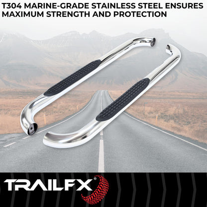 TRAILFX A0061S TrailFX Nerf Bars for Chevrolet Silverado 1500 Standard Cab 2020-2021 3 Inch Round Bent Polished Stainless Steel Side Steps Slip-Resistant Step Pads Frame Body Mount Set of 2 Running Boards