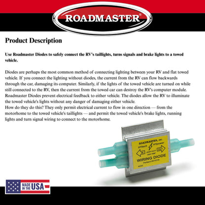 ROADMASTER 790 Roadmaster 790 Pack of 1 Hy-Power Diodes Compatible with RVs & Flat Towed Vehicles | Prevents Electrical Feedback Between Towed Vehicle & Motorhome | Ensures Safe, Reliable Light Operation