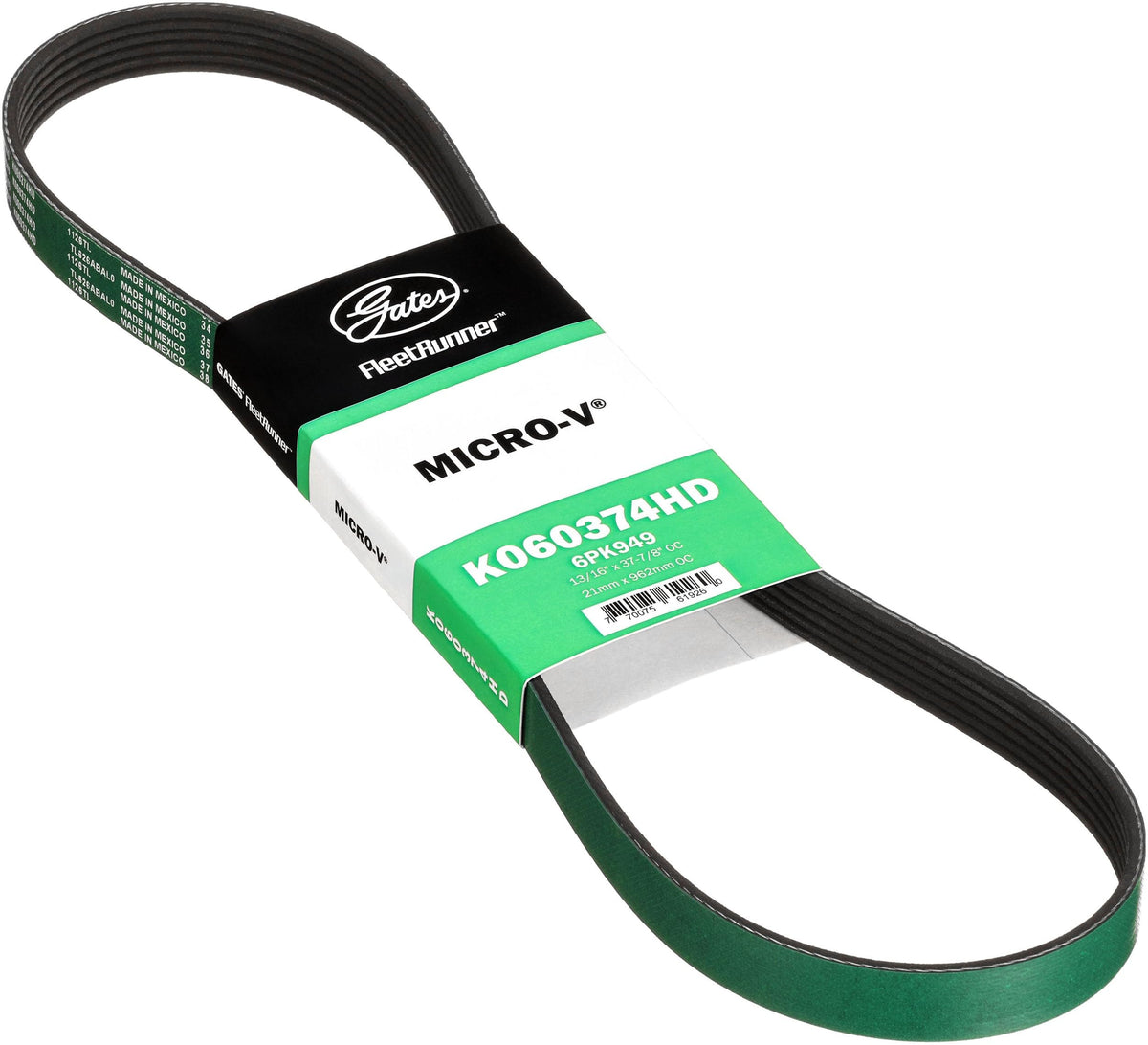 Gates K060374HD Genuine Automotive V-Ribbed Belt (Heavy Duty