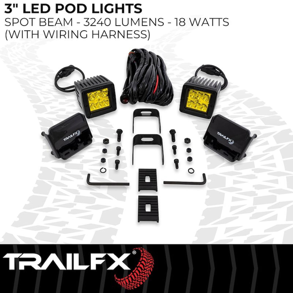 TRAILFX 3X2AMS2 Trailfx Driving/Fog Light 3X2AMS2, LED Bulb, 6 Clear LED 3 Watt Bulbs, 3 Inch Square, 8 Degree Spot Beam, Amber Polycarbonate Lens, Bracket Mount, 20 Watt Blubs Amp Draw 1.4 AMP At 12 Volts, Set Of 2
