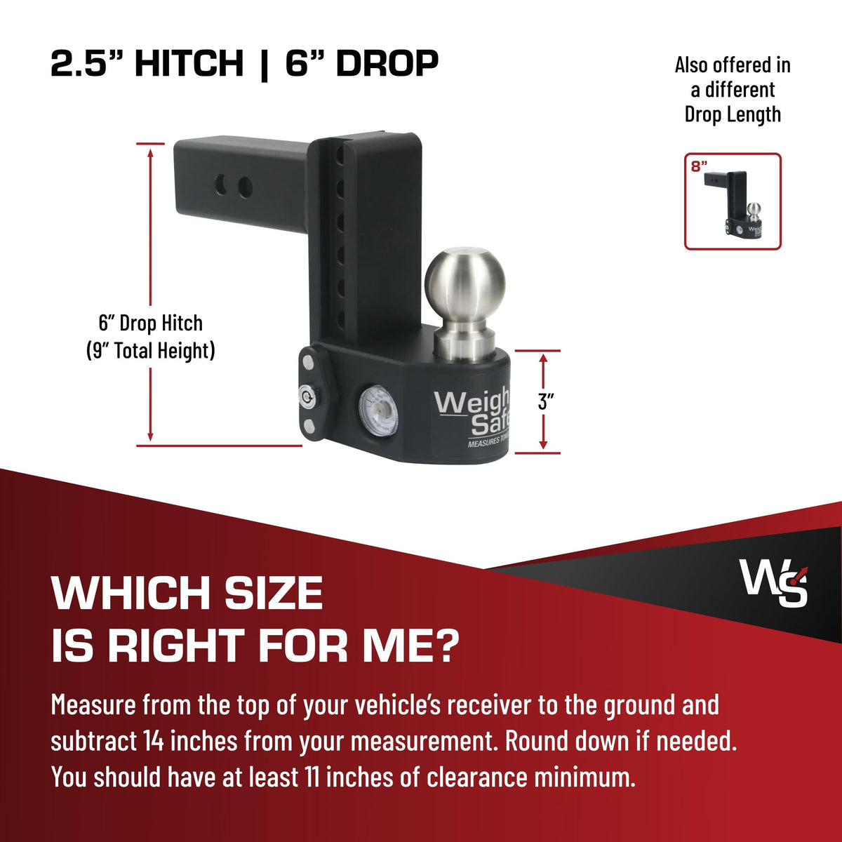 WEIGH SAFE SWS6-2.5 Weigh Safe Trailer Hitch Ball Mount, 6" Drop, 2.5" Receiver, Weight Scale