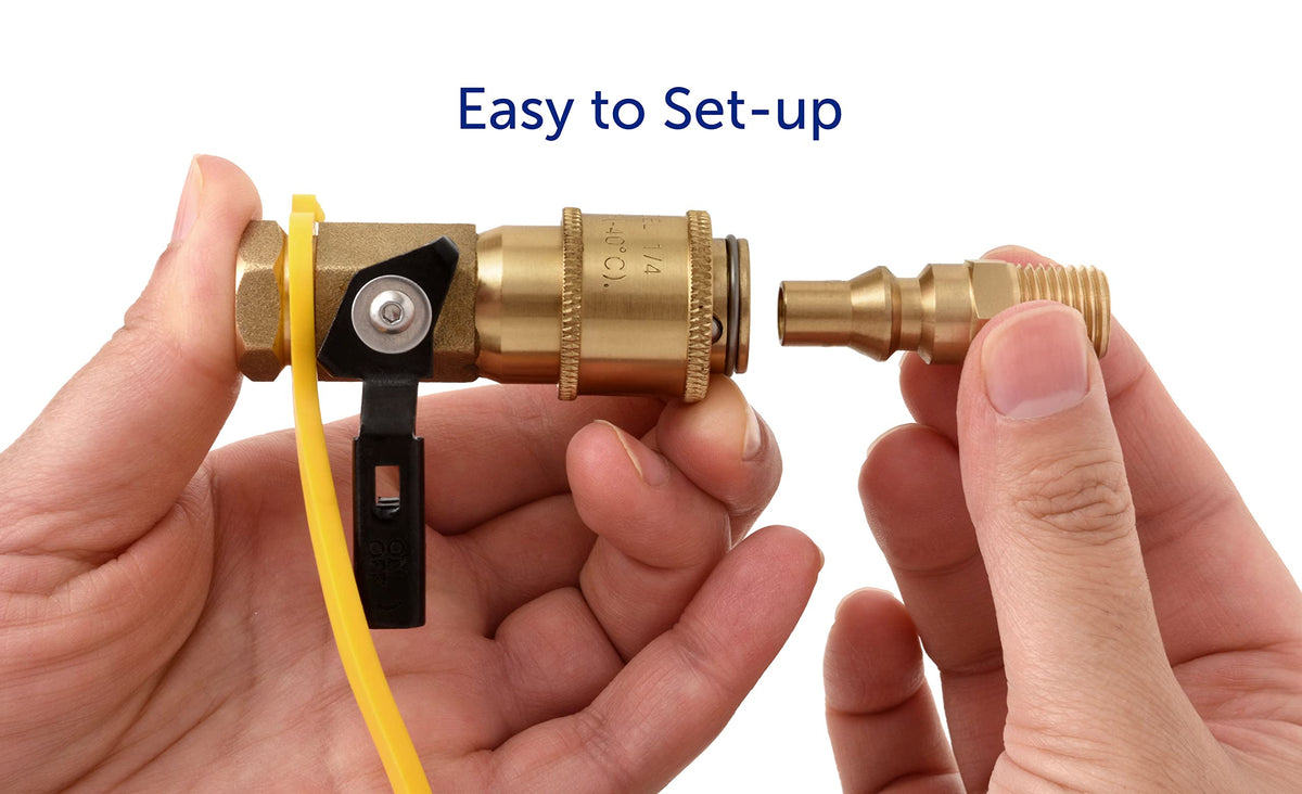 FLAME KING AB226 Flame King 1/4" RV Propane Quick Connect Adapter for Propane Hose, 1/4" Quick Connect or Disconnect Kit - Shutoff Valve & Full Flow Plug - 100% Solid Brass