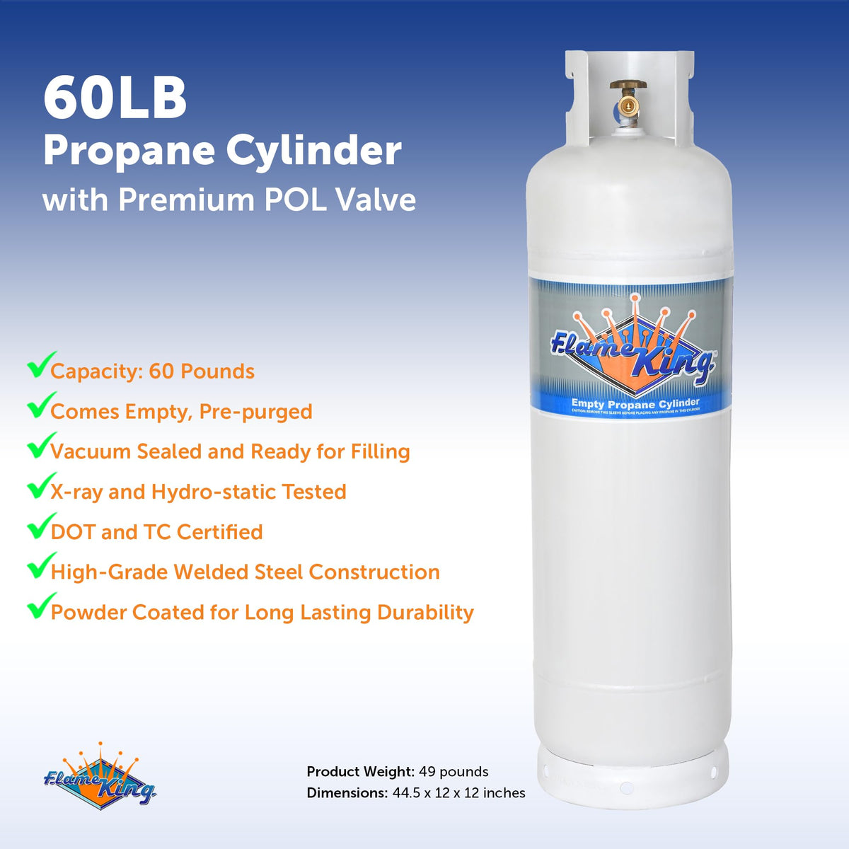FLAME KING YSN60LB Flame King 60LB POL Steel Propane Tank Refillable Cylinder for RV, Lunch Truck