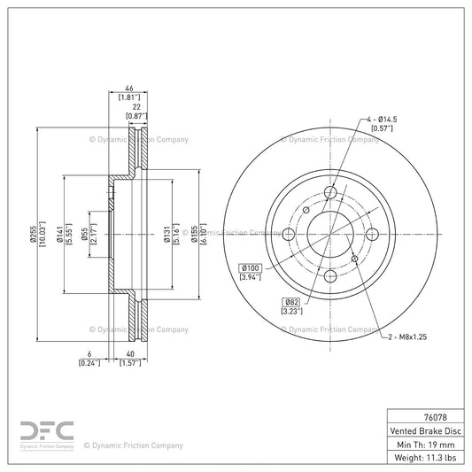 Dynamic Friction 604-76078 Front Brake Rotor