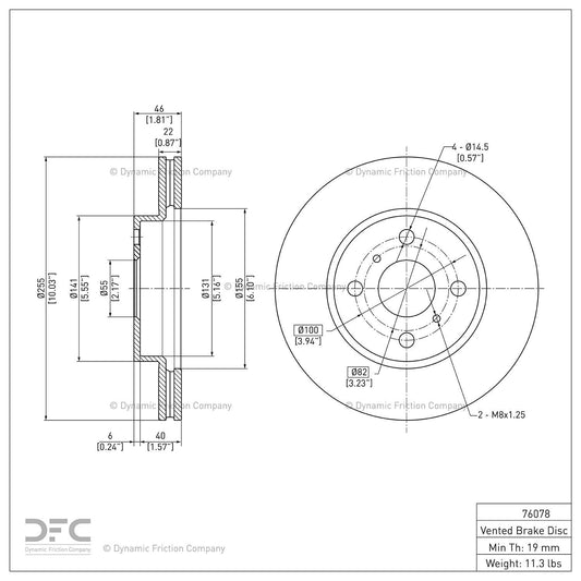 Dynamic Friction 600-76078 Front Brake Rotor